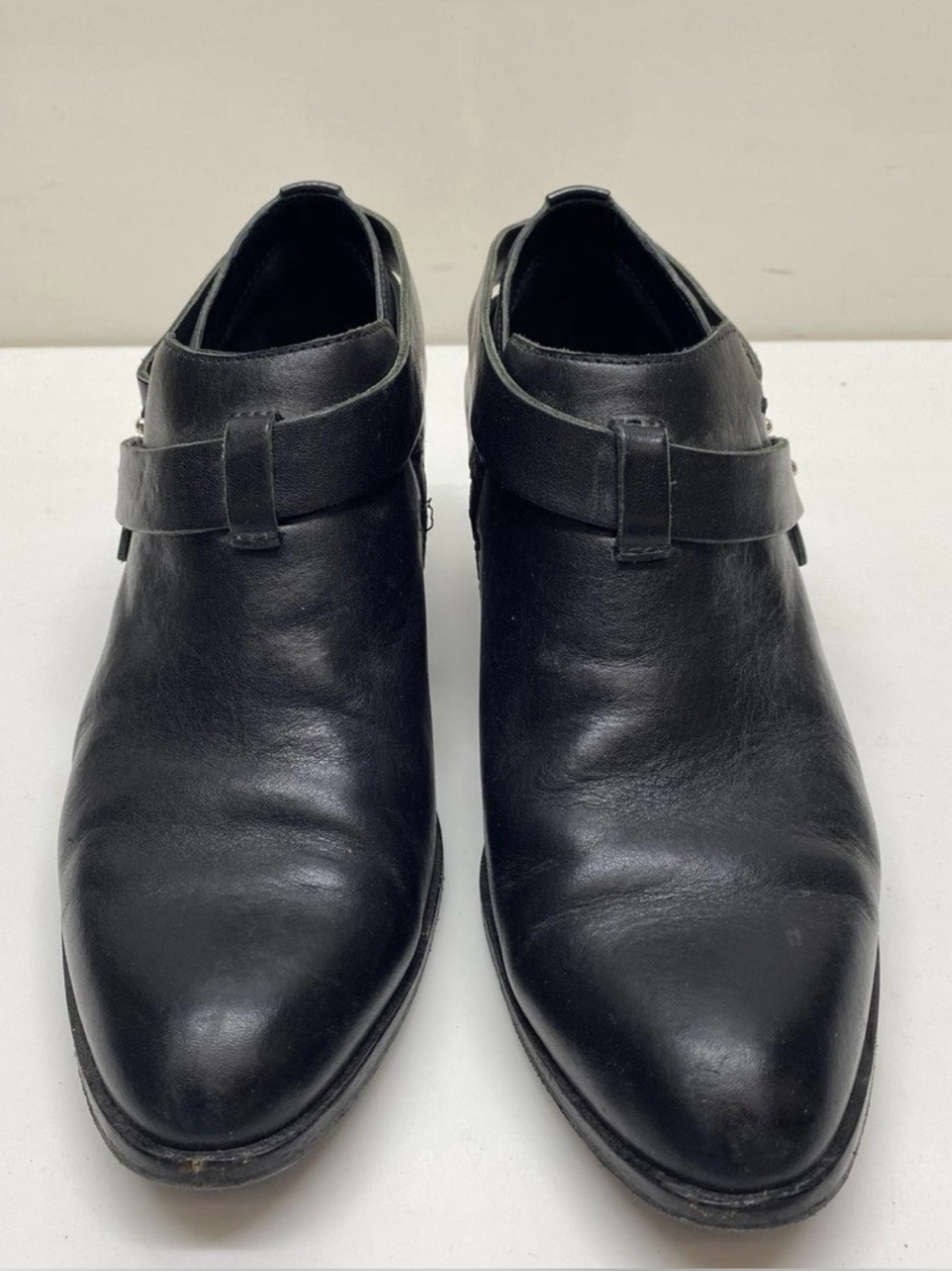 rag & bone Black Leather Slip-On Ankle Bootie/ Loafer with Strap Accent